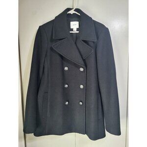 Old Navy Women's LG Black Wool Blend Peacoat Classic Preppy